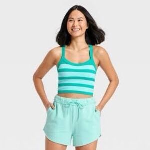 JoyLab Womens Blue Stripe Seamless Cropped Support Tank Top